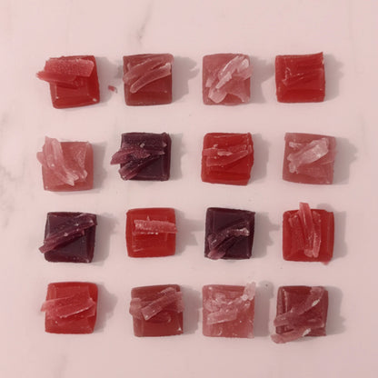 Mini-Box mit 4 essbaren Kristallen mit roten Früchten